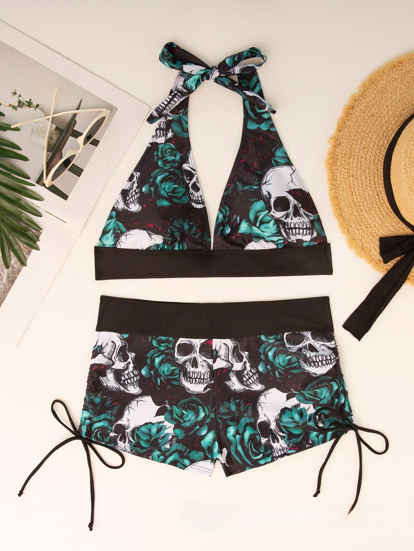 Women Conservative Bikini Swimsuit Skull Print