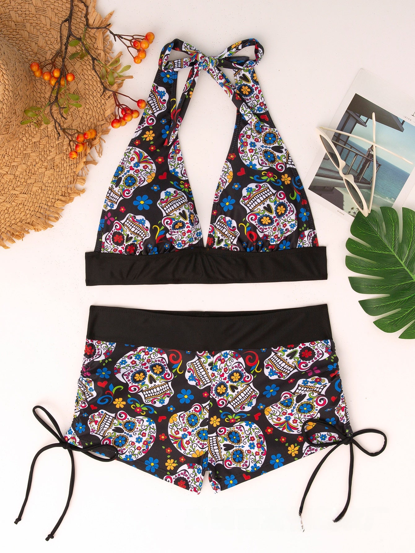 Women Conservative Bikini Swimsuit Skull Print
