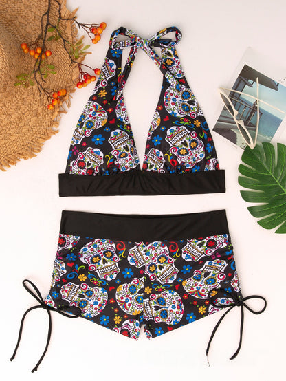 Women Conservative Bikini Swimsuit Skull Print