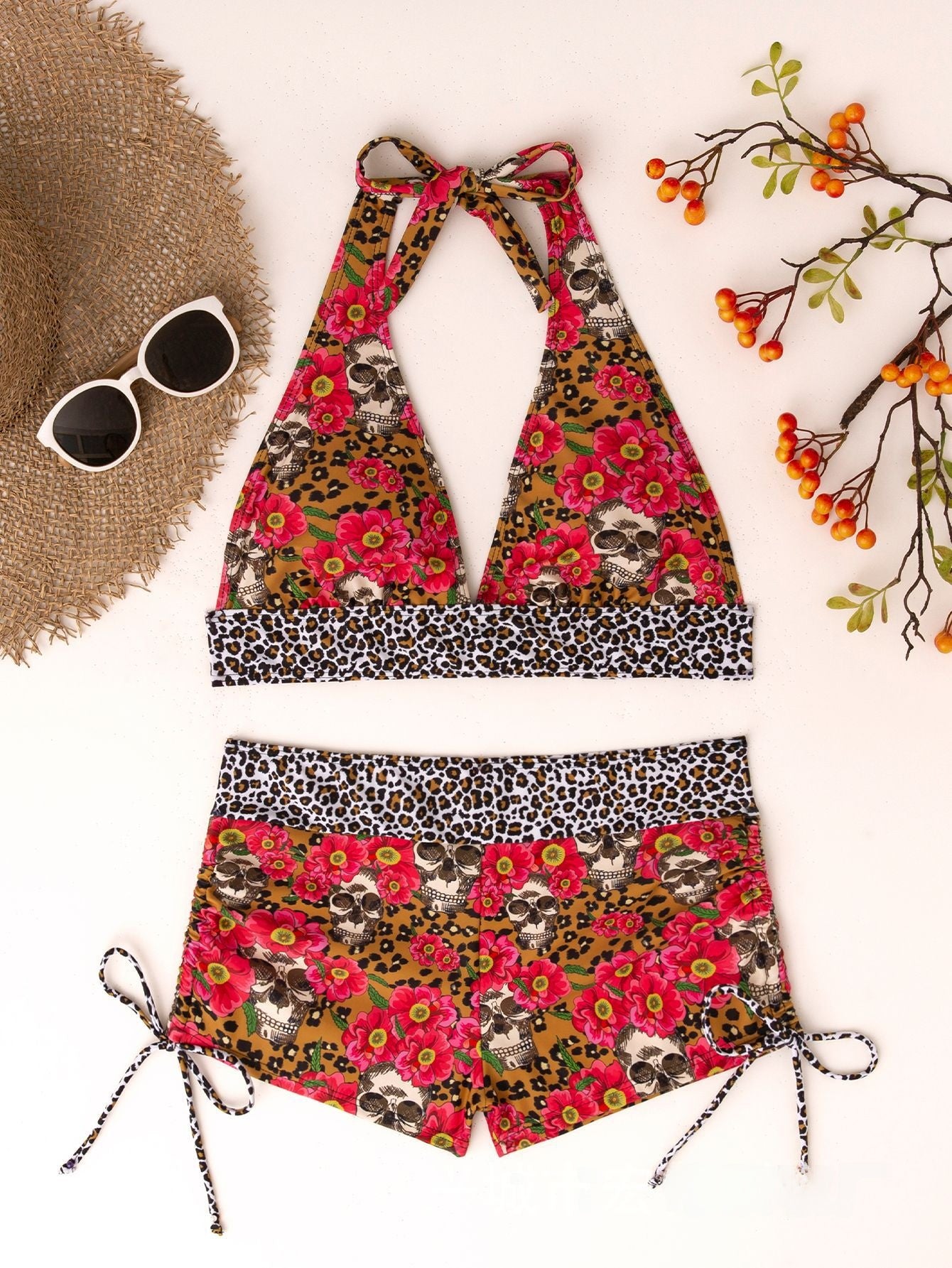 Women Conservative Bikini Swimsuit Skull Print