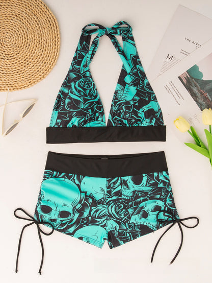 Women Conservative Bikini Swimsuit Skull Print