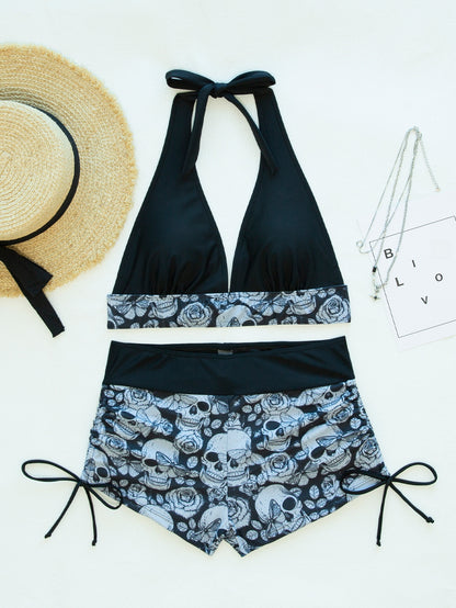 Women Conservative Bikini Swimsuit Skull Print