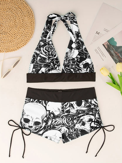 Women Conservative Bikini Swimsuit Skull Print