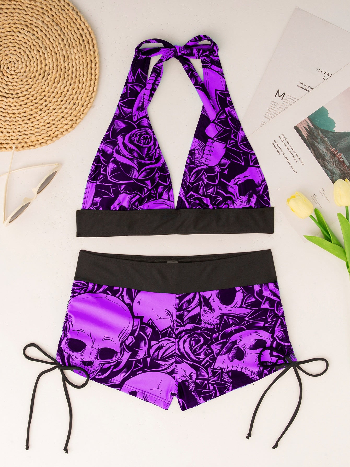 Women Conservative Bikini Swimsuit Skull Print