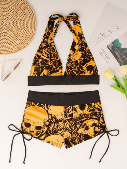 Women Conservative Bikini Swimsuit Skull Print