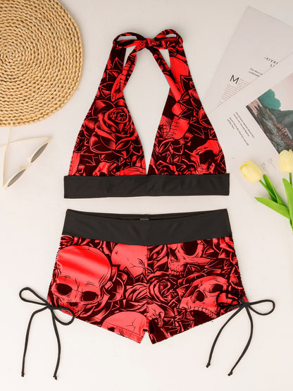 Women Conservative Bikini Swimsuit Skull Print