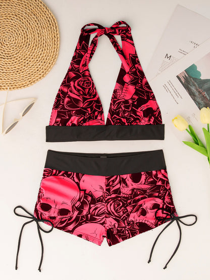 Women Conservative Bikini Swimsuit Skull Print