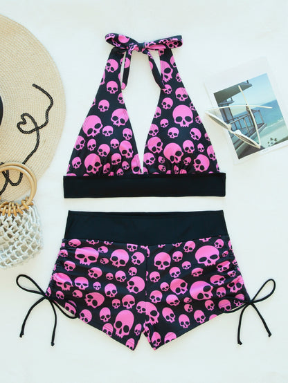 Women Conservative Bikini Swimsuit Skull Print
