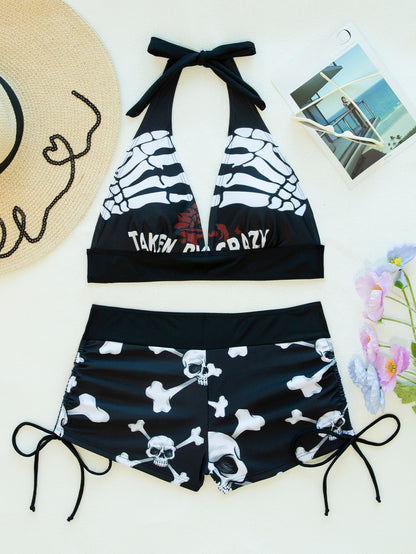 Women Conservative Bikini Swimsuit Skull Print