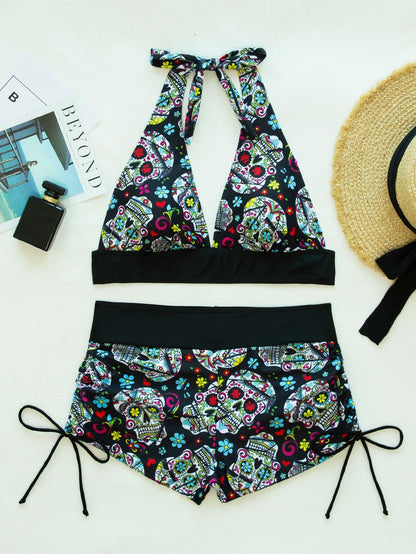 Women Conservative Bikini Swimsuit Skull Print