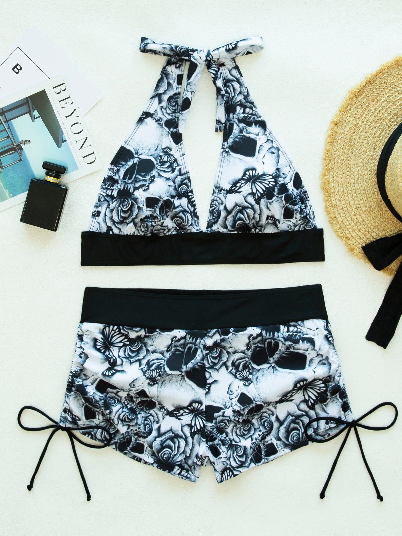 Women Conservative Bikini Swimsuit Skull Print
