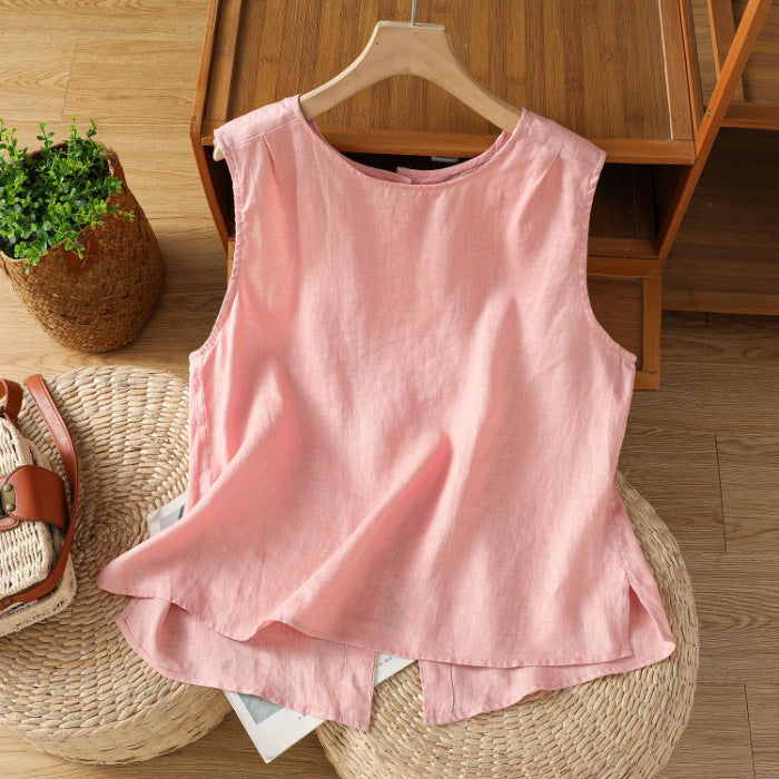 Women Cotton Linen Sleeveless Vest Top