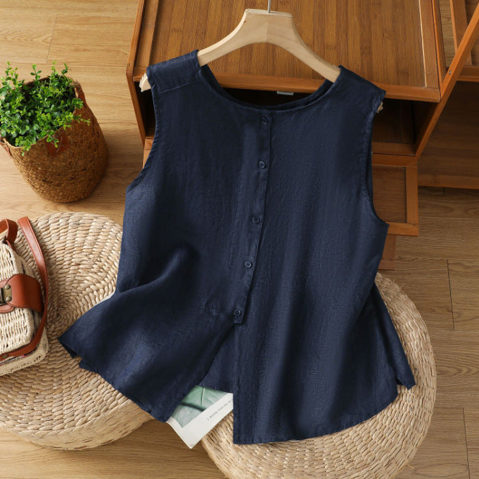 Women Cotton Linen Sleeveless Vest Top