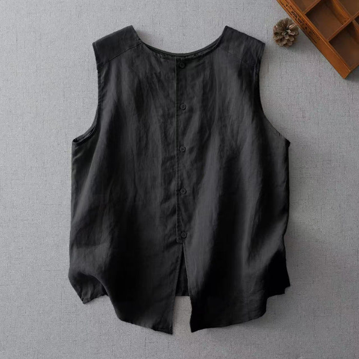 Women Cotton Linen Sleeveless Vest Top
