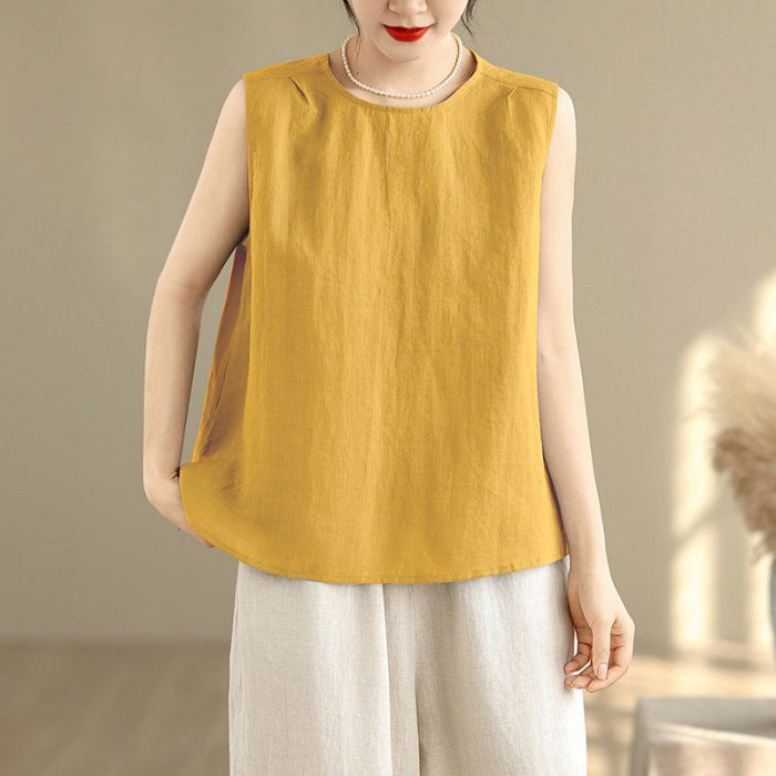 Women Cotton Linen Sleeveless Vest Top