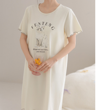 Women Cotton Sleep Nightgown Home Dress