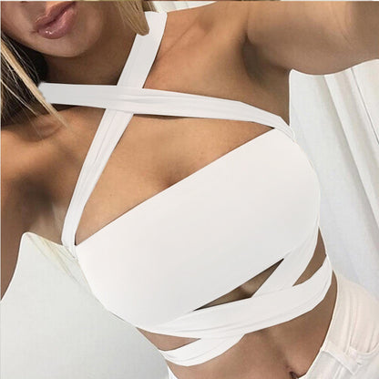Women Cross Halter Backless Slim Fit Top