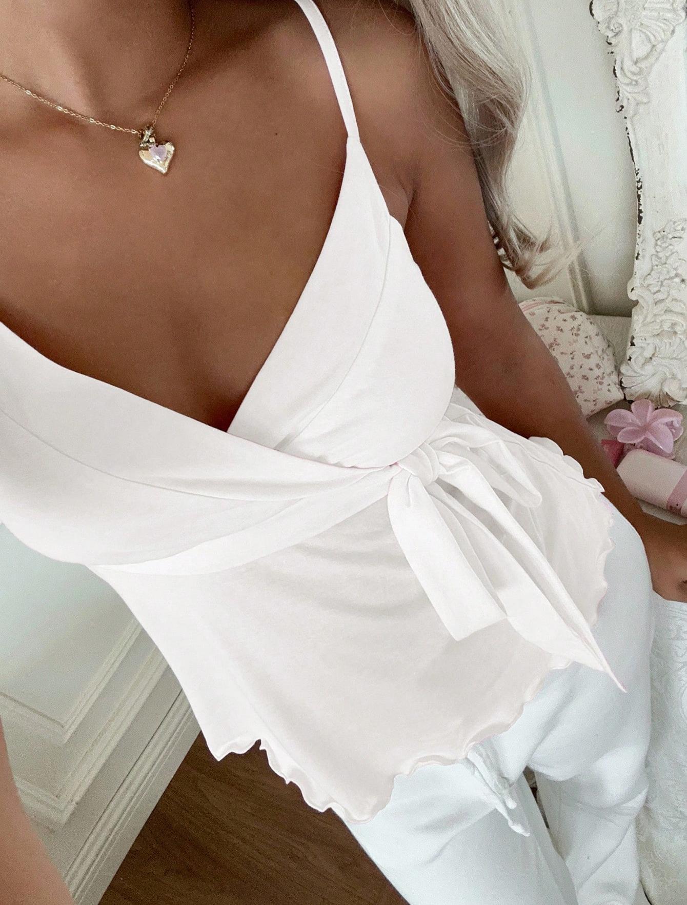 Women Fashion Camisole Waist Tie Design Slim Fit Elegant Tops