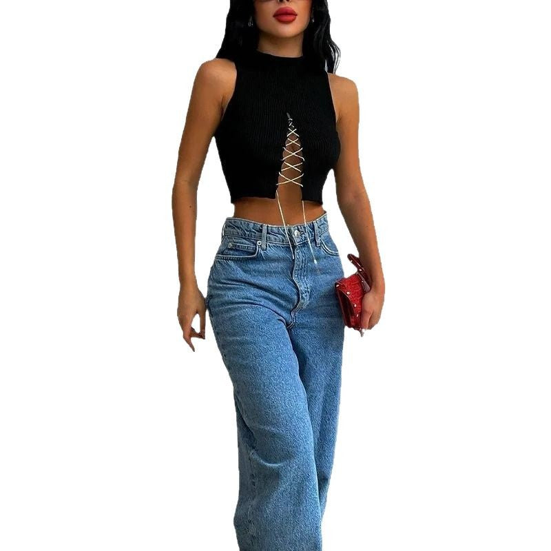 Women Fashion Crop Top Strapless Solid Color Vest