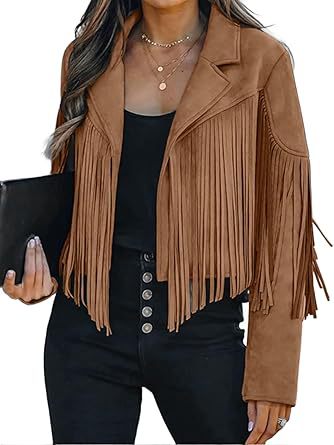 Women Faux Suede Tassel Cropped Jacket