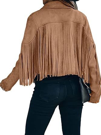 Women Faux Suede Tassel Cropped Jacket