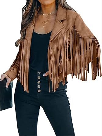Women Faux Suede Tassel Cropped Jacket