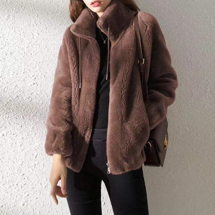 Women Fleece Zipper Cardigan Winter Thick Velvet Jacket