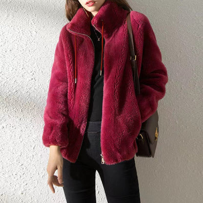 Women Fleece Zipper Cardigan Winter Thick Velvet Jacket