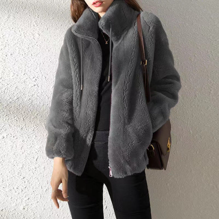 Women Fleece Zipper Cardigan Winter Thick Velvet Jacket
