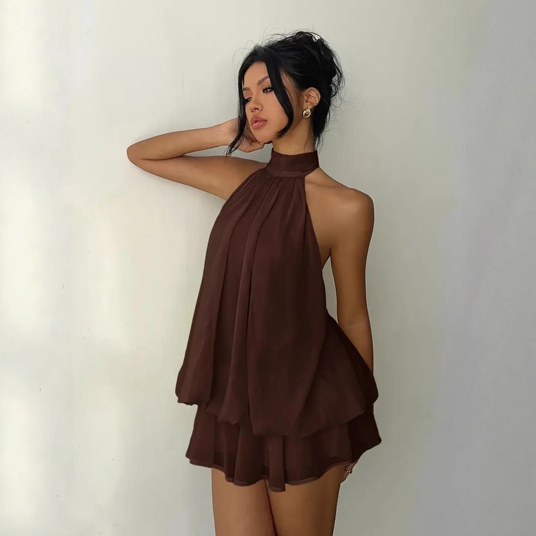 Women Halter Neck Chiffon A-Line Dress