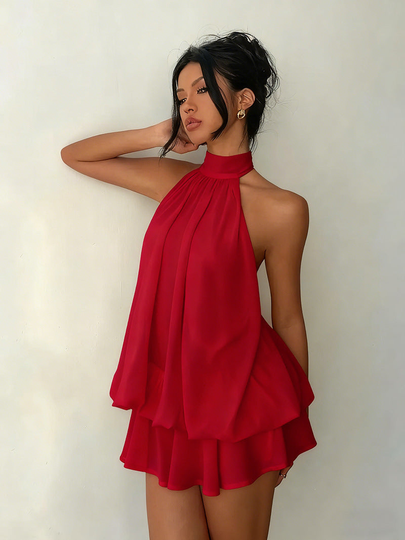 Women Halter Neck Chiffon A-Line Dress