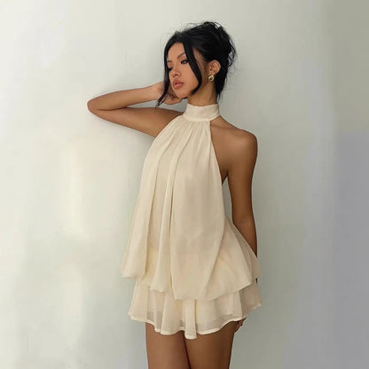 Women Halter Neck Chiffon A-Line Dress