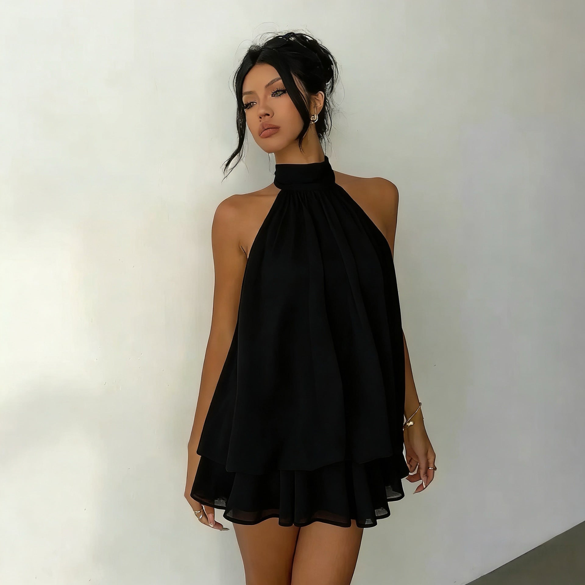 Women Halter Neck Chiffon A-Line Dress