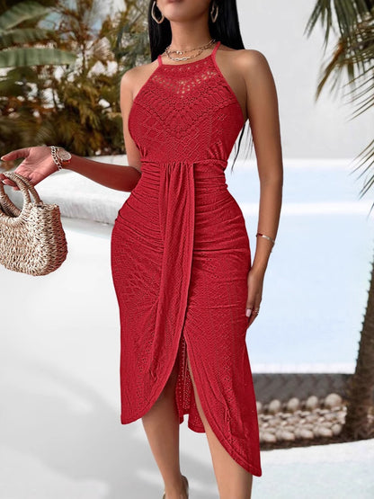 Women Halter Neck Irregular Hem Dress