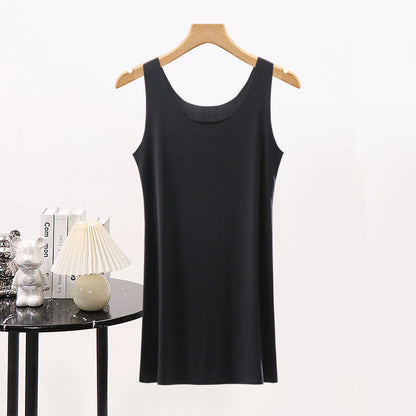 Women Ice Silk Seamless Vest Dress Ultra-thin Loose Slip Nightgown
