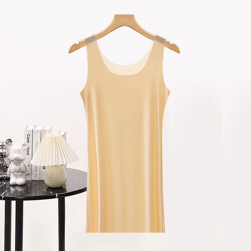 Women Ice Silk Seamless Vest Dress Ultra-thin Loose Slip Nightgown