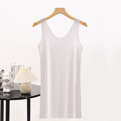 Women Ice Silk Seamless Vest Dress Ultra-thin Loose Slip Nightgown