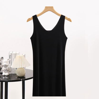 Women Ice Silk Seamless Vest Dress Ultra-thin Loose Slip Nightgown