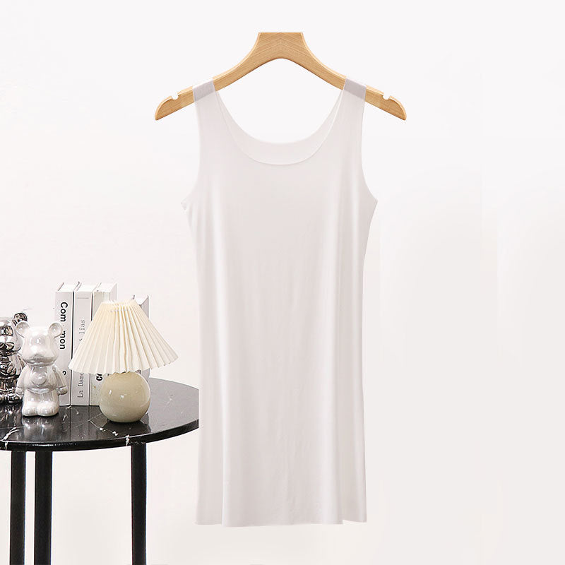 Women Ice Silk Seamless Vest Dress Ultra-thin Loose Slip Nightgown