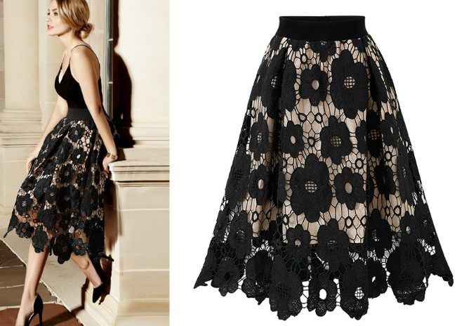 Women Lace A-Line Midi Skirt