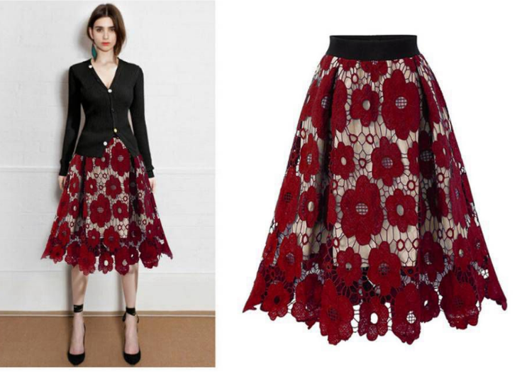 Women Lace A-Line Midi Skirt