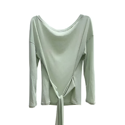 Women Off Shoulder Strap Waist Long Sleeve Slim Top