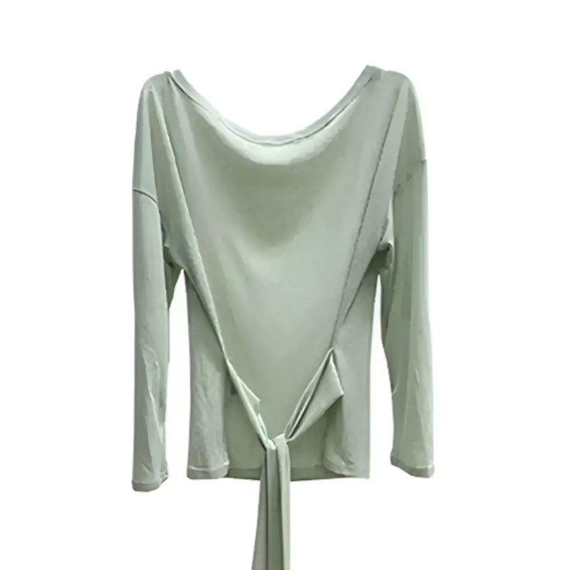 Women Off Shoulder Strap Waist Long Sleeve Slim Top
