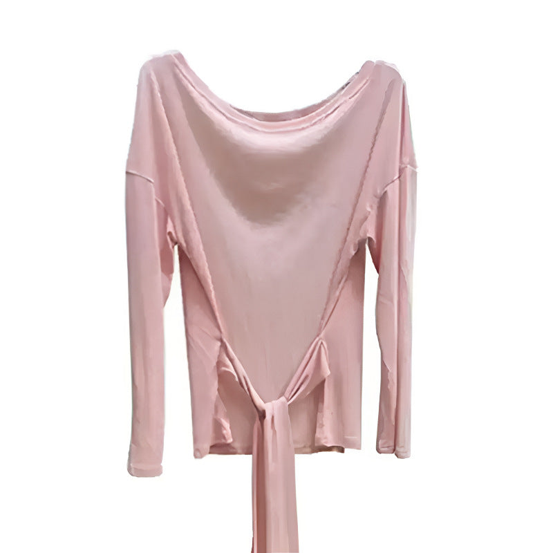 Women Off Shoulder Strap Waist Long Sleeve Slim Top