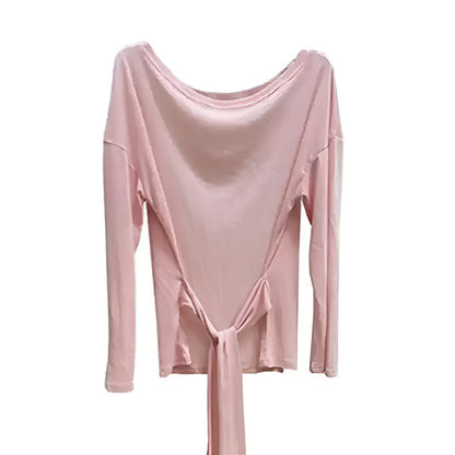 Women Off Shoulder Strap Waist Long Sleeve Slim Top