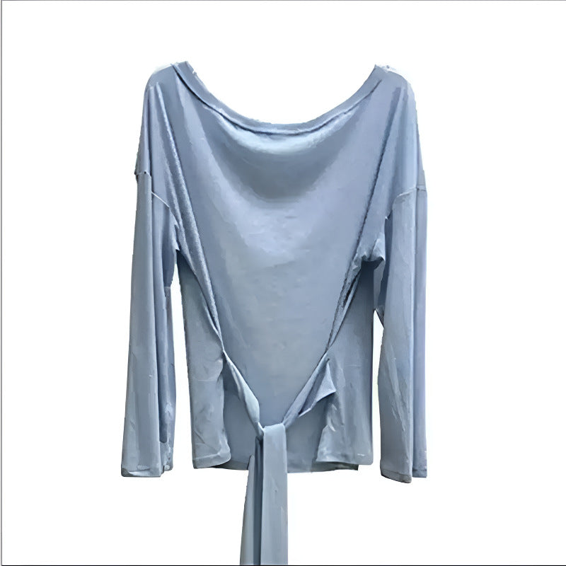 Women Off Shoulder Strap Waist Long Sleeve Slim Top