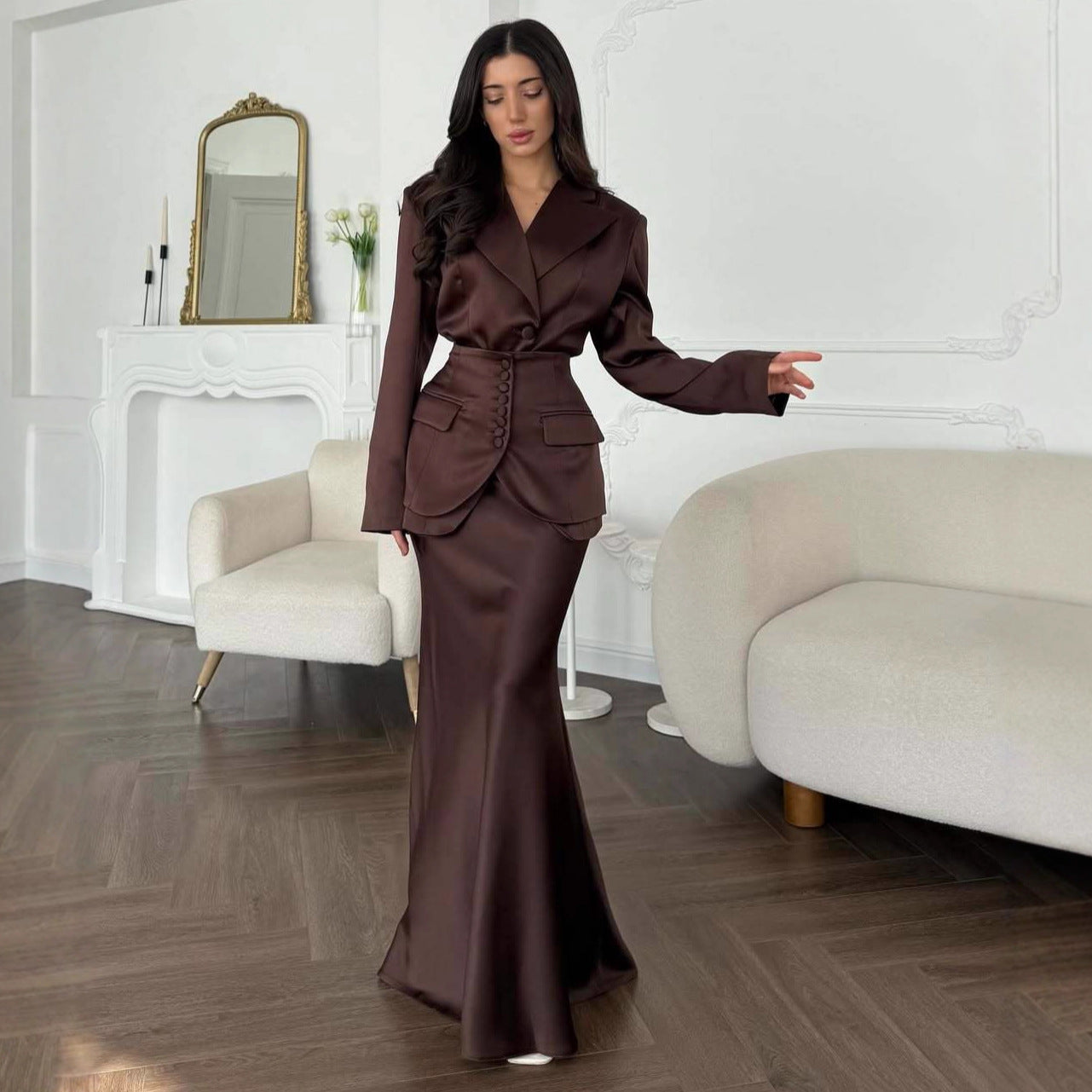 Women Office Suit Set Cardigan Skirt