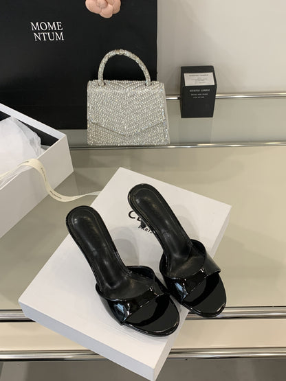 Women One-Line Patent Leather Stiletto Sandals