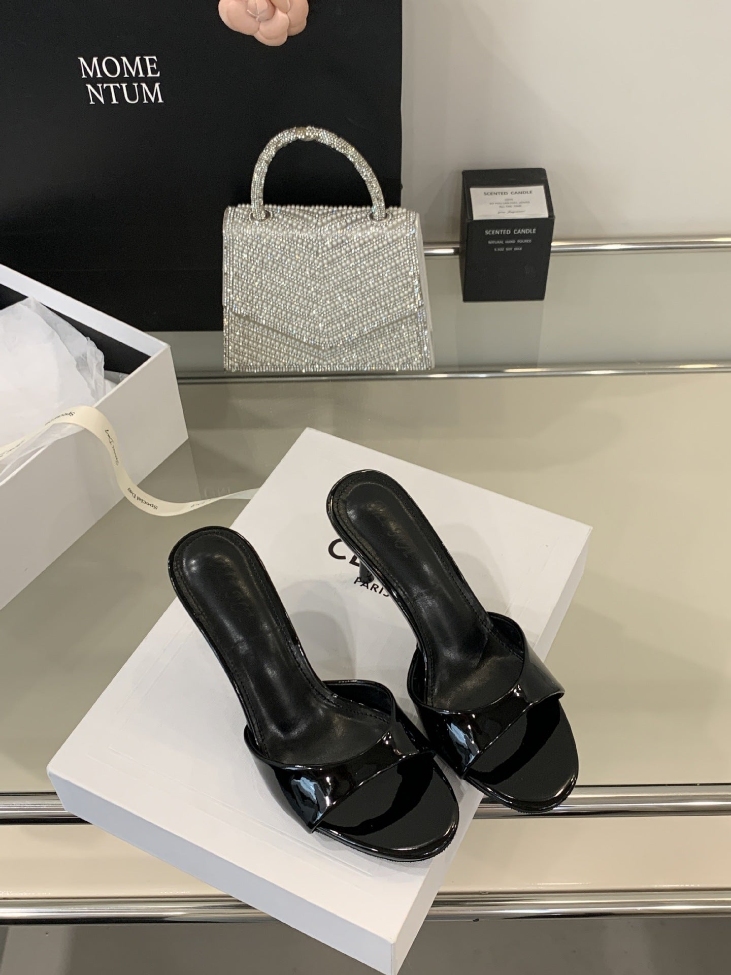 Women One-Line Patent Leather Stiletto Sandals