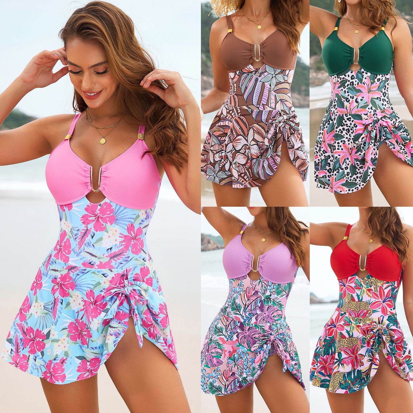 Women One Piece Swimsuit Skirt Style